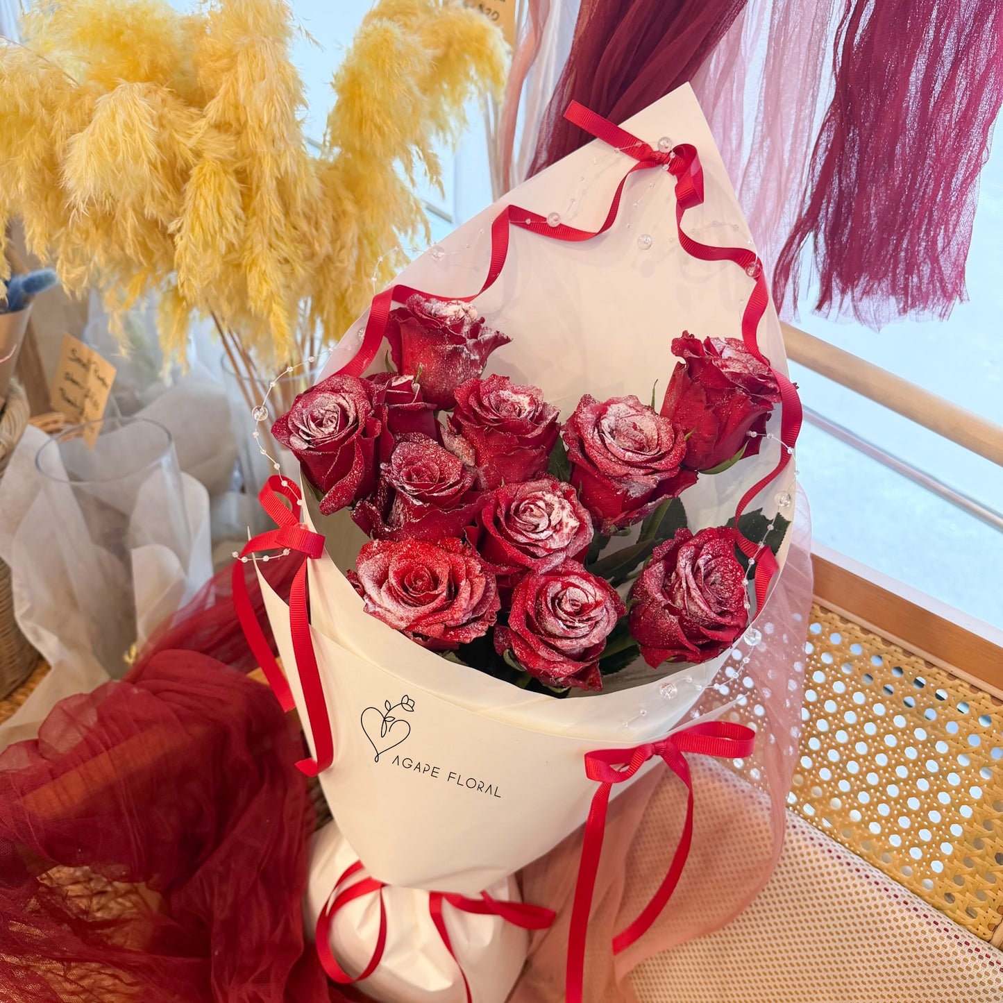 Snowflake Rose Cone Bouquet