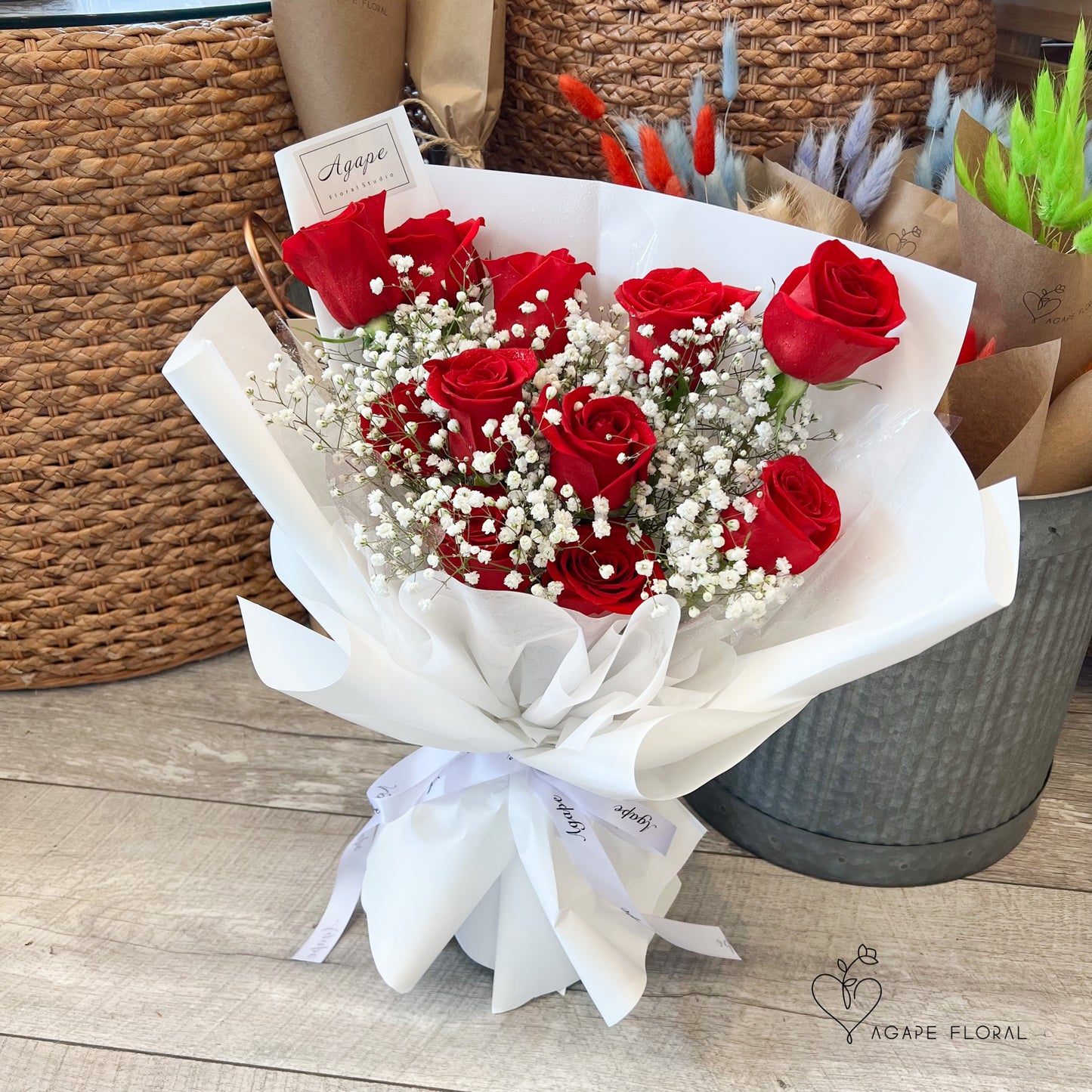 Snowy Red Rose Bouquet
