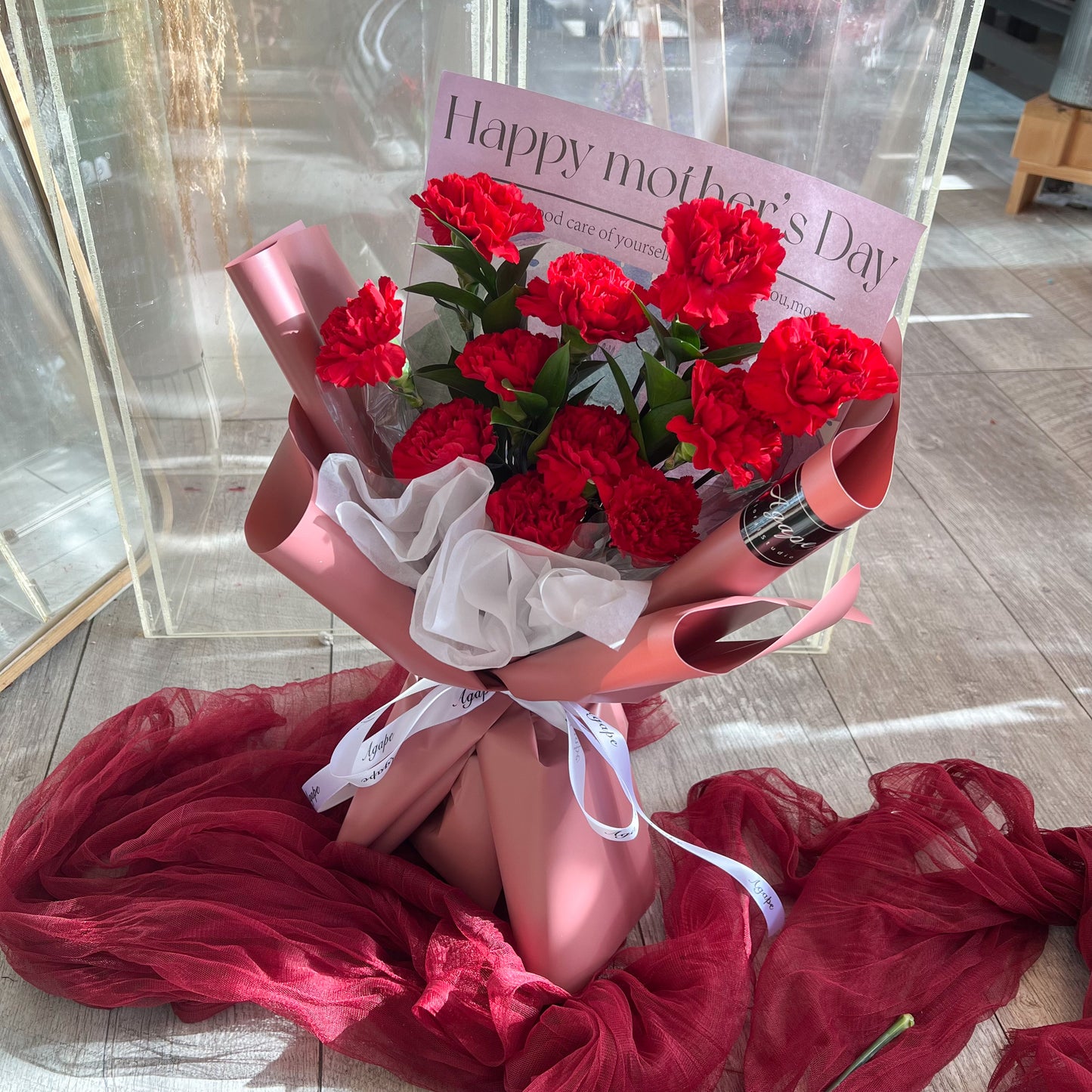 Happy Mother's Day Red Carnation Bouquet