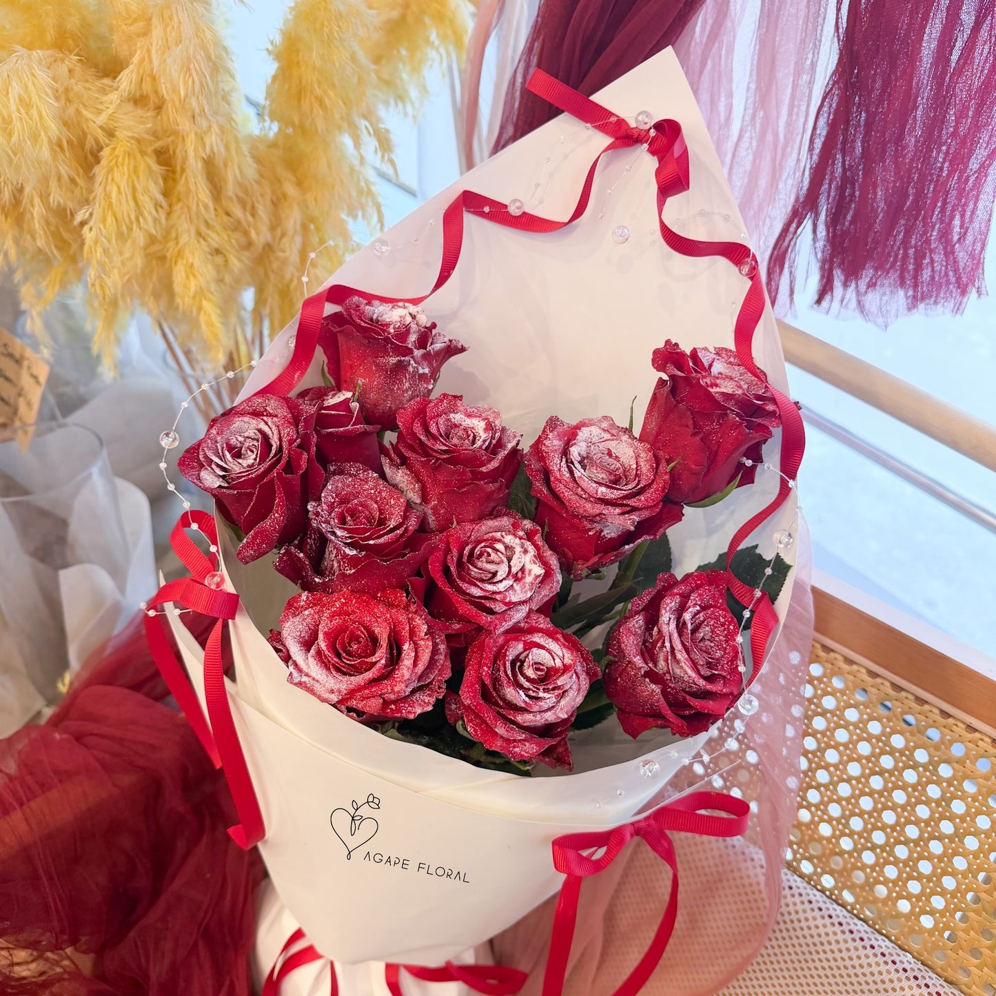 Snowflake Rose Cone Bouquet