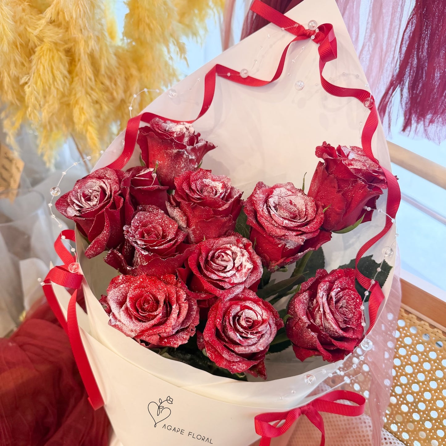 Snowflake Rose Cone Bouquet