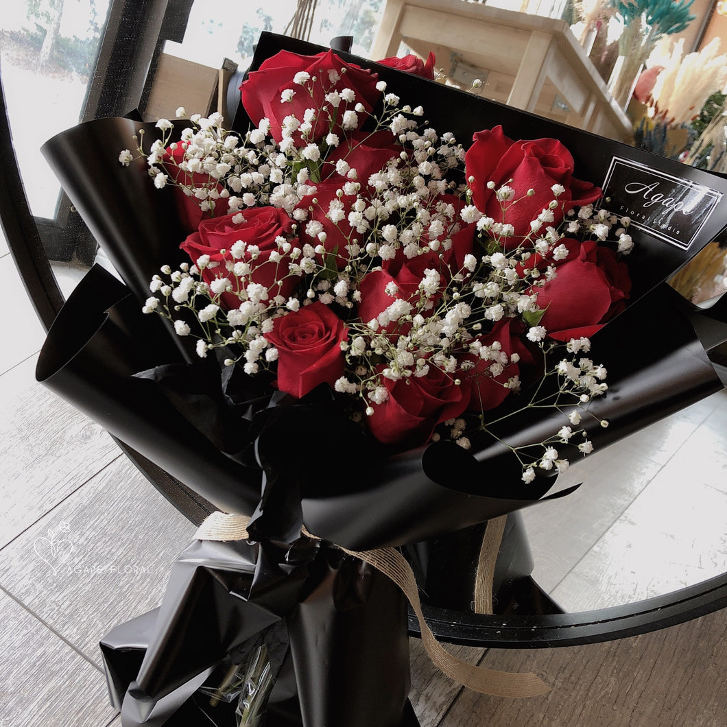 Snowy Red Rose Bouquet