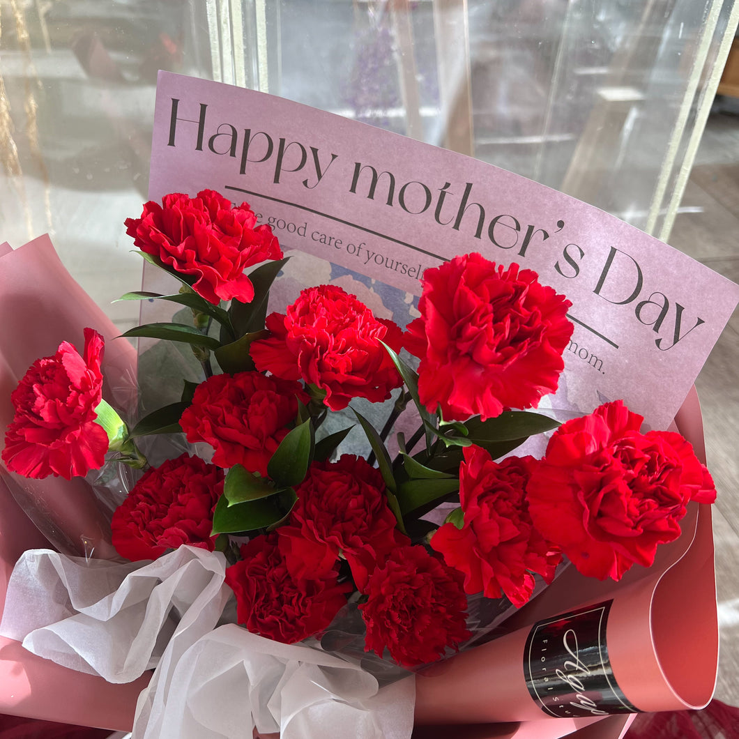 Happy Mother's Day Red Carnation Bouquet